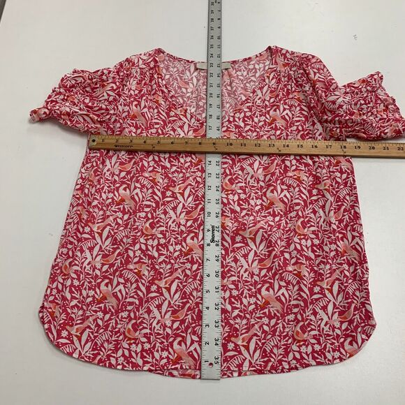 Ann Taylor Loft Floral Blouse Womens S Small Short Sleeve Rayon V Neck Shirt - Picture 6 of 11